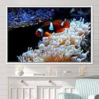 Framed Canvas Wall Art Deep Under Group Jellyfish Marine Life Multicolor Photography Realism Tropical Ultra Whimsical - 16x24 inches