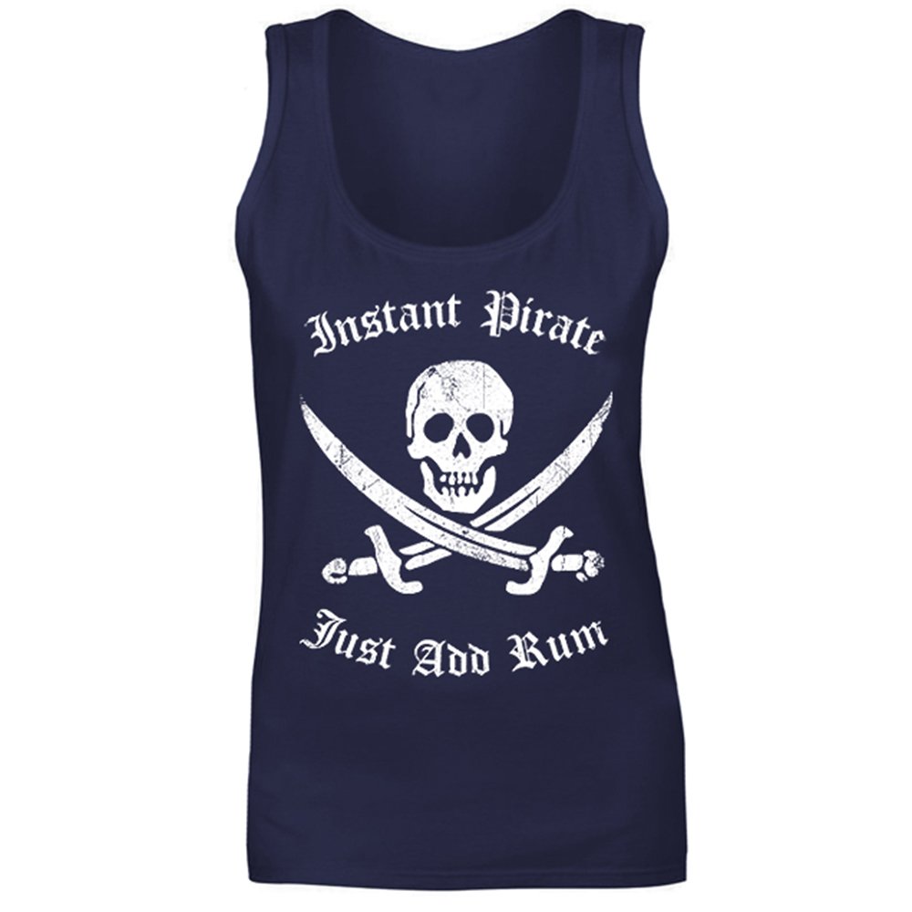 Instant Pirate Just Add Rum Skull Halloween Funny Slogan Mens Vest Tank Top Navy Blue (XL)