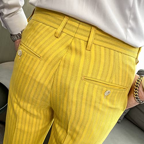 Men's Stretch Dress Pants Slim Fit Skinny Suit Pants Cotton Relaxed Fit Full Elastic Waist Twill Pants (32,Yellow)4