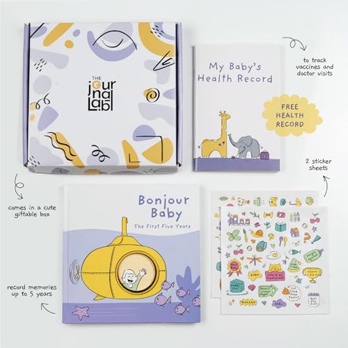 Image of Bonjour Baby: Baby Record & Memory Book (0-5 Years) - 140 Pages | Milestone Journal, Free Health Record Book & Stickers | Keepsake Album & Baby Shower Gift for Newborns & New Parents