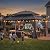 SUNJOY Kingston 16' x 12' Hardtop Gazebo with Galvanized Steel Double Roof, Curtain and Netting, Gray Aluminum Posts Permanent Pavilion Gazebo for Garden, Patio, Deck, Lawn