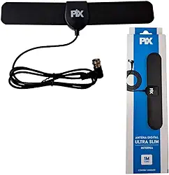 Antena Interna Ultra Slim 4K, HDTV, VHF, UHF Digital Conector F 90 Graus 5DBI - Cabo 1 Metro PIX