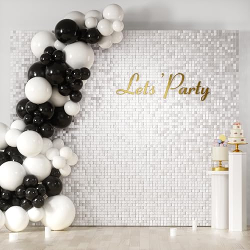 Image of COKAOBE Matte White Sequin Wall Backdrop, 36PCS Square Sequin Shimmer Backdrop Panel, Photo Backdrops for Birthday, Anniversary, Wedding, Graduation & Bachelorette Party Decoration
