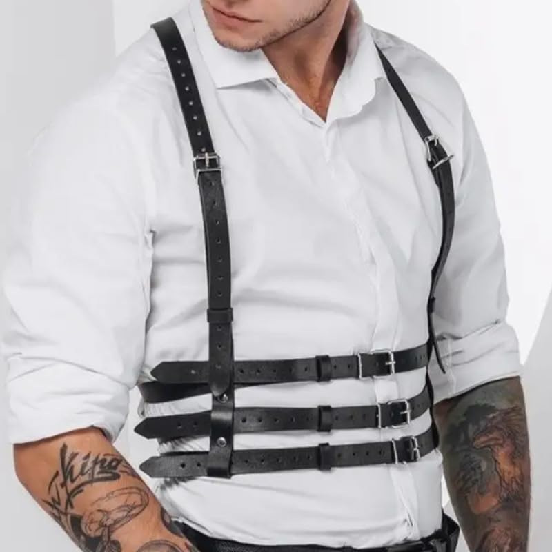 Fstrend Men's Chest Harness Faux Leather Shoulder Strap Belt Black Fashion Rave Body Accessory2