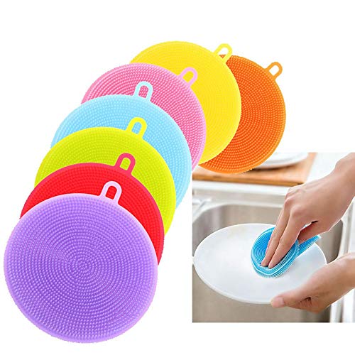HIUGHJ cleaning tools 3pcs/5pcs Silicone Dish Washing Kitchen Accessories Brush Bowl Pot Pan Wash Cleaning Brushes Cooking Tool Cleaner Sponges Scouring,rose red,5pcs