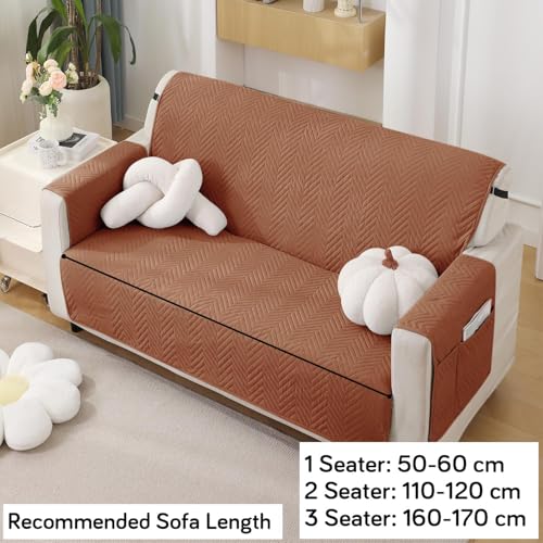 Image of HOKIPO 3 Seater Quilted Sofa Cover with Pockets, Brown (NEW3-803-BRN)
