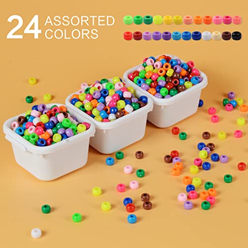 Simetufy 1200 Pcs Pony Beads Plastic Beads For Bracelet Making, Multi-Colored Beads For Hair Braiding, Diy Crafts, Kandi Jewelry, Key Chains And Ornaments Decorations 24 Assorted Colors #TOP1