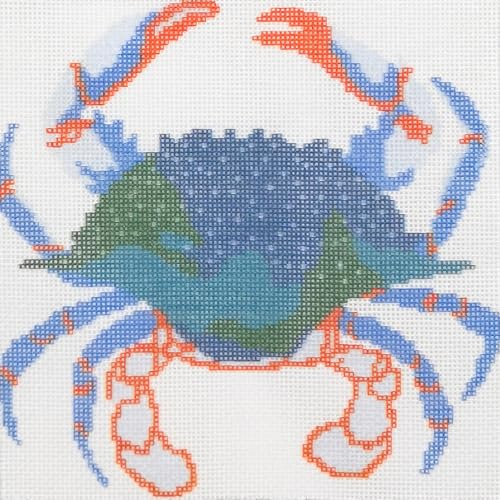 Howie's Needlepoint Needlepoint Canvas, 18CT Embroidery Stamped Patterns for Beginners or Advance, Printed Canvas(Blue Crab,6x6inch)