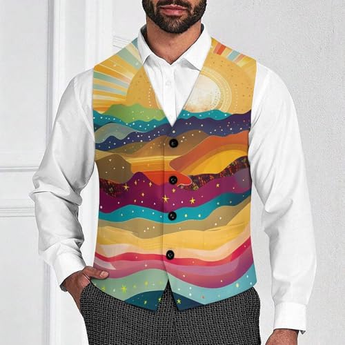 Psychedelic Landscape with Mountains Sun Novelty Men's Suit Vest Casual Formal Dress Vests Business Waistcoat2