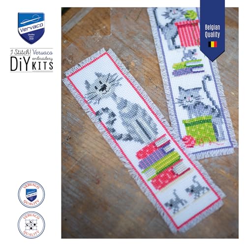 Image of Vervaco Bookmark Cats 2 Counted Cross Stitch Kit, Multi-Colour