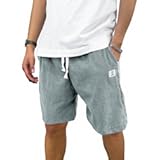 Mens Corduroy Shorts Casual 7 Inch Elastic Waist Drawstring Summer Beach Loose Fit Shorts