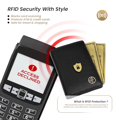 Image of HAMMONDS FLYCATCHER Genuine Leather Card Holder for Men and Women Slim RFID Blocking Bifold with 6 Card Slots Cash Compartment Compact Credit Debit Card Case Minimalist Pocket Organizer