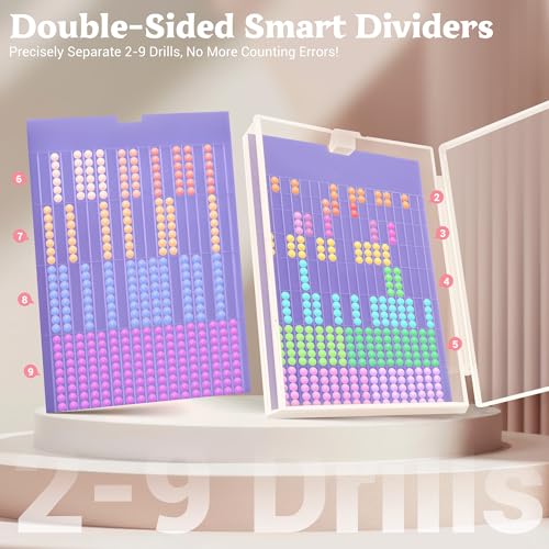 Image of Twivah 27 Pcs Diamond Art Storage with Bag, 2-in-1 Diamond Art Trays Container with Lids, Diamond Painting Accessories with Color Stick, Diamond Art Kits for Adults & Kids Christmas, Birthday (Purple)