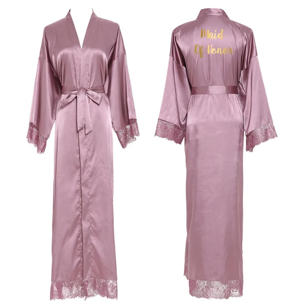 Yeuyyben Raso di seta Pizzo Robe Abito da sposa Damigella d'onore Abiti Sposa Robe Donna Abito Lungo Accappatoio Accappatoio di Seta Accappatoio