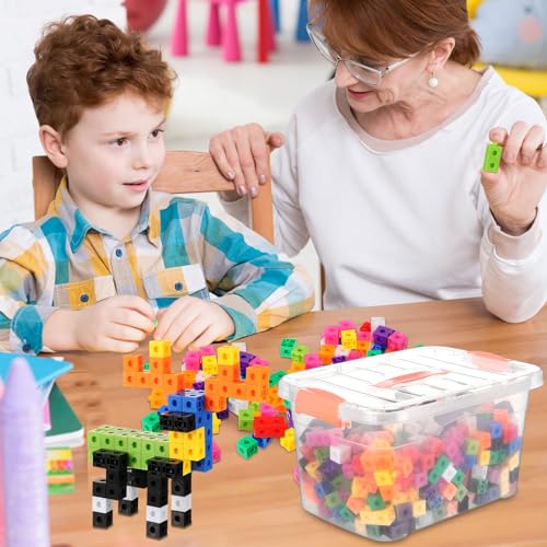 Image of Jenaai 500 Pcs Math Learning Linking Cube with Storage Container Counting Cubes, Colorful Plastic Counting Blocks, Manipulatives Classroom Learning Supplies for Educational(Orange)