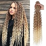 WIGER Ombre Blonde Curly Double Ended Faux Locs Crochet Hair Blonde Dreadlock Extension with Curly Ends for Women DE Blonde Wavy Dreadlock Handmade Synthetic Curly Locs Hair (Curly Dreads, 27/613)