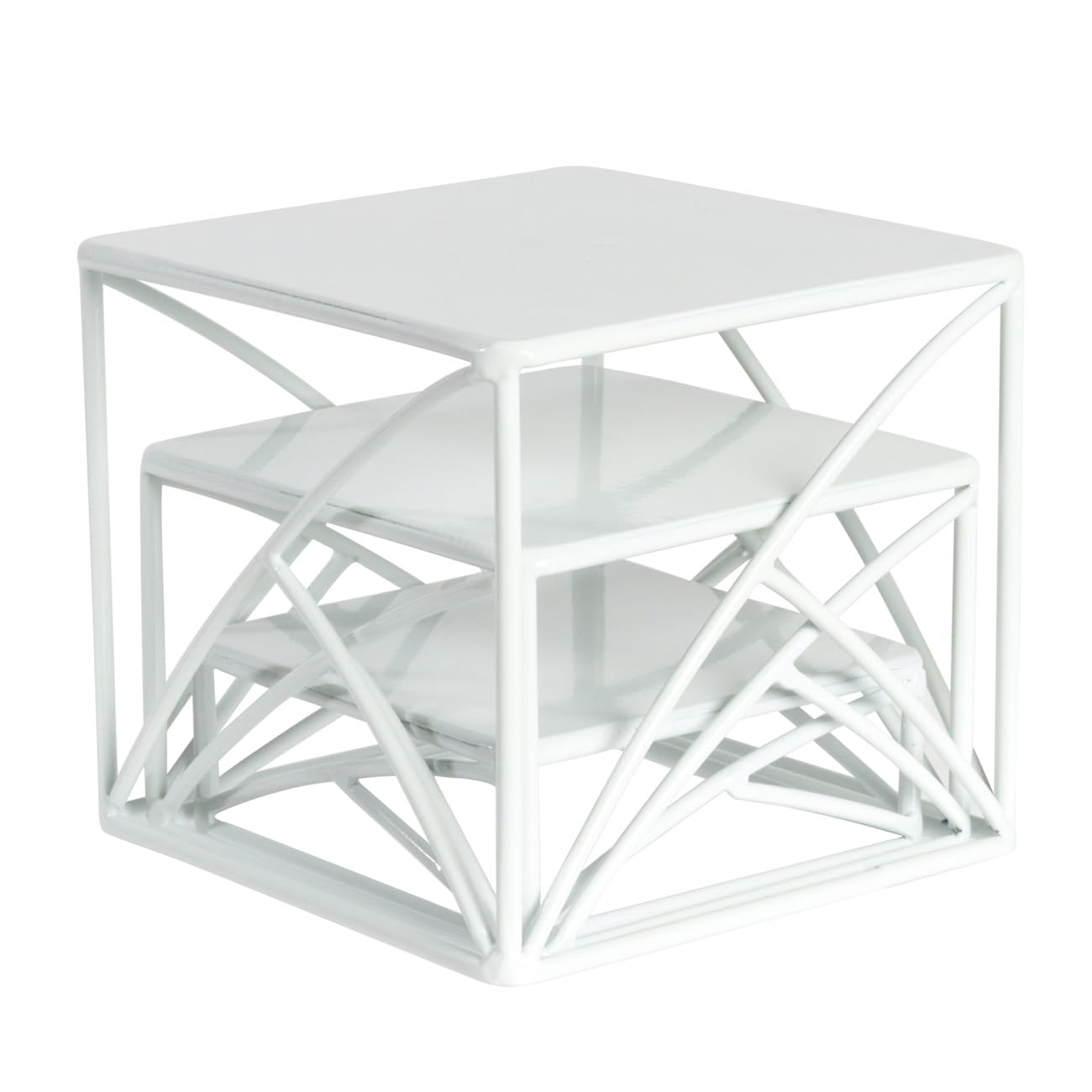 BYCY Dessert Tabletop Risers 6 Inch White Square Matte Wire Nesting Cupcake Risers Display Stand Shelf for Catering Collectibles Jewelry Figures Show , Set of 3 (White)