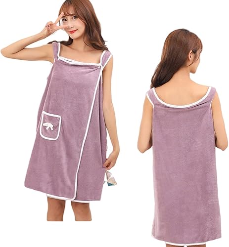 Miniatura 4 de Toalla de baño grande para mujer, toalla de terciopelo coral (bolsillo azul)