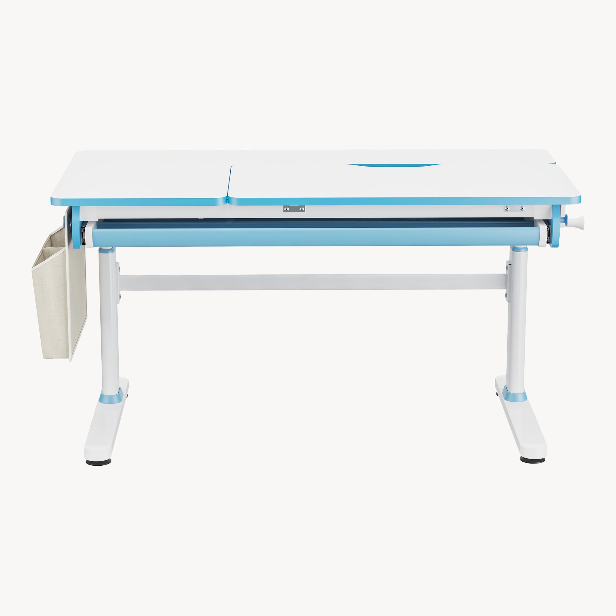 [en.casa] Scrivania Regolabile in Altezza 54–76 cm per Cameretta con Piano 120 x 60 cm Inclinabile e Cassetto Portaoggetti Tavolo Studio Disegno per Bambini Ganci Borsa Laterale - Azzurro/Bianco