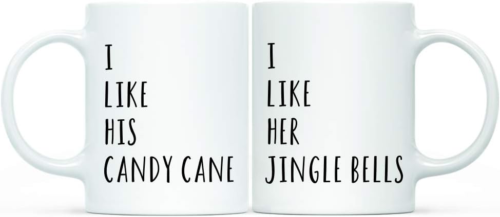 Andaz Press 11oz. Funny Christmas Coffee Mug Gag Couple Gift, Santa, Mrs. Claus, 2-Pack, Office Coworker Family White Elephant Gift Ideas Under $10 or $15, Wedding Engaged Bridal Shower Gift