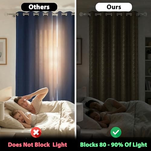 Image of Story@Home 100% True Blackout Window Curtains 5 Feet Long Set of 2 | Geometric Design | Room Darkening Curtain | Thermal Insulated Curtain for Living Room | (118 X 152 Cm, Beige Cream)