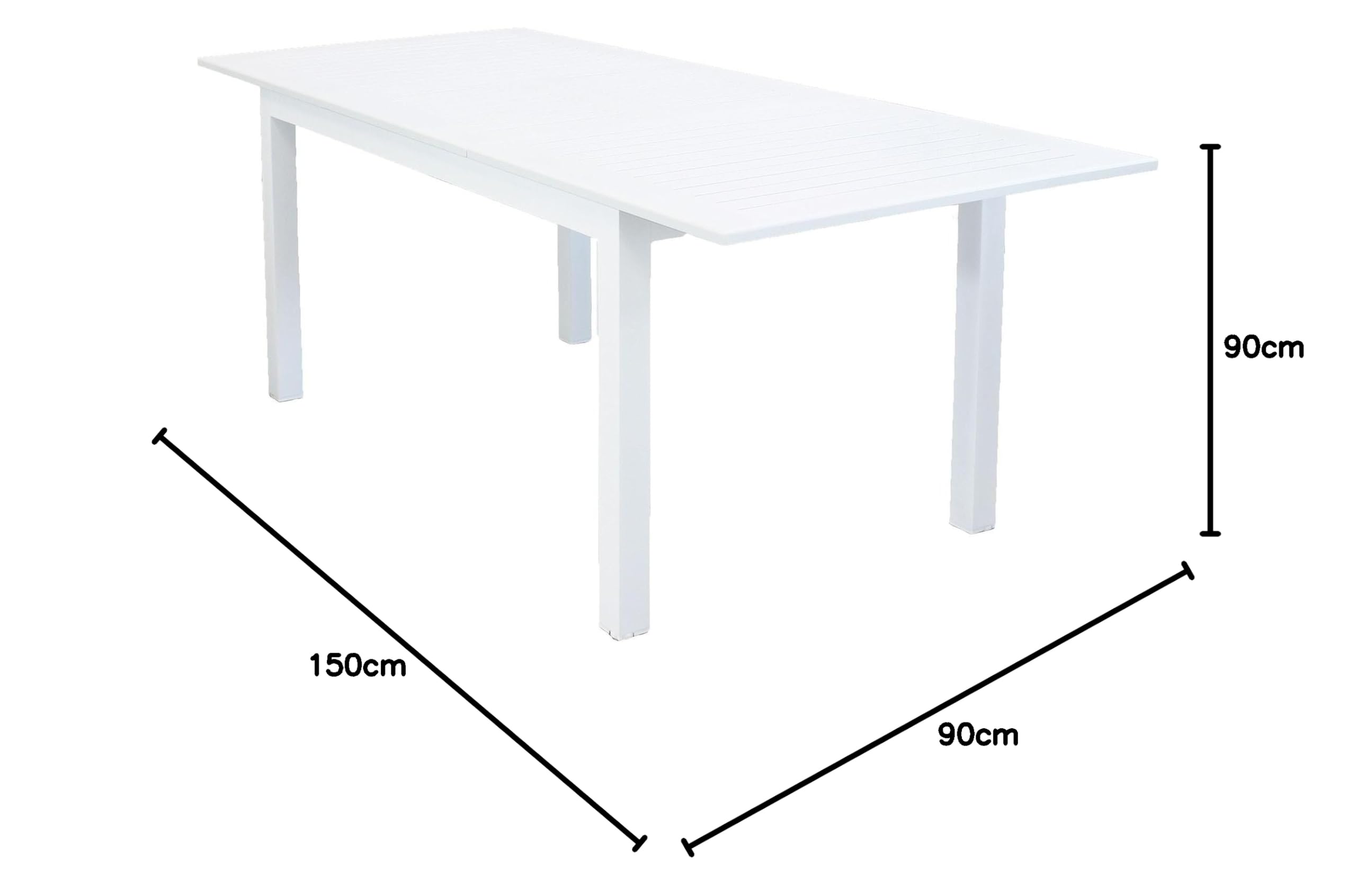 Decor Space Tavolo allungabile Ibiza Bianco in alluminio dogato da esterno per giardino e veranda (Tavolo/220-280 x 100 cm)