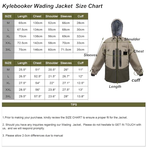 Kylebooker Fly Fishing Wading Jacket Outdoor Activities Waterproof Wader Jackets for Men and Women(XL,Gray) - Image 4