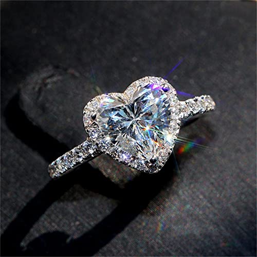 Brilliant Love Zircon Ring for Womens Round White Stone Jewelry Fashion Jewelry Engaged Ring Valentine's Day Gift