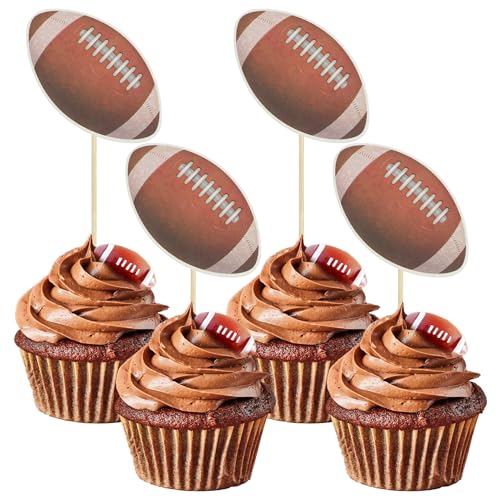 Gyufise 36Pcs American Football Cupcake Toppers Rugby Ball Cupcake Picks Sports Ball Theme Cake Decorations for Super Bowl Sports Theme Baby Shower Kids Boys Girls Birthday Party Supplies