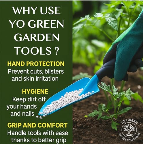 Image of Yo Green Gardening Hand Tools Set - 5 Pcs (Cultivator, Trowel, Fork) | Gardening Tools for Home Garden | Durable Plant Tool Kit | Farming Tools (3 Pc Tool + Gloves + Sheet)