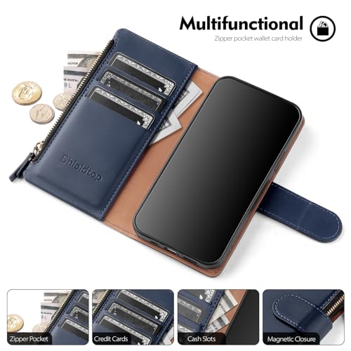Shieldtop Compatible with iPhone 17 Wallet Case with Card Holder,Women Men RFID Blocking PU Leather Flip Cover Wrist Strap Zipper Credit Card Slots,Phone Case for Apple 17 6.3",Blue by Shieldtop - Used condition - Image 3