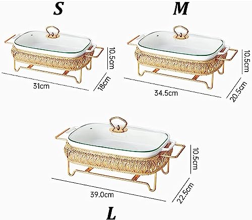 Chafing Dish-Buffet-Set aus Keramik, große Chafers und Buffetwärmer mit Glasdeckel, unterglasuriertes, rechteckiges Warmhaltetablett für Hochzeiten, Partys (M) – Bild 3
