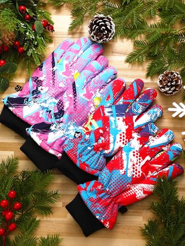 Image of Honoson 2 Pairs Kids Snow Gloves, Winter Waterproof