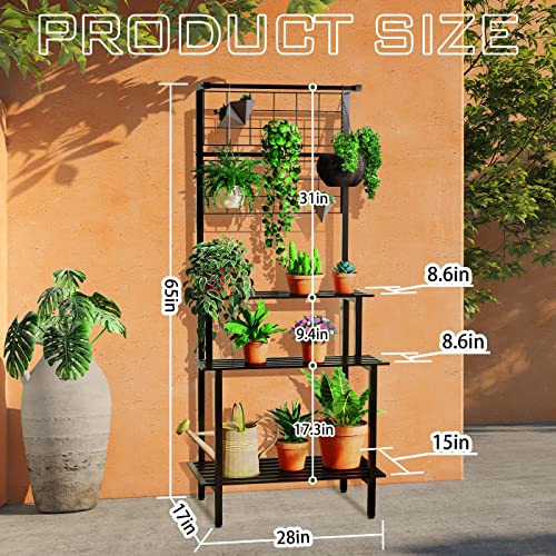 Smkidsport Plant Stand With Grow Light, 3 Tier Metal Tall Plant Stand For Indoor Outdoor, Planter Grow Light Shelves With Grid Panel, Package With Grow Light And Hanging Plant Stand #TOP3