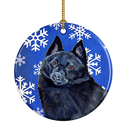 Caroline's Treasures Schipperke Winter Snowflakes Holiday Ceramic Ornament Christmas Tree Hanging Decorations for Home Christmas Holiday, Party, Gift, 3 in, Multicolor