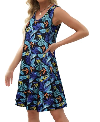 Image of elescat Womens Summer Dresses Casual V Neck Sleeveless Pockets Beach Loose Tank Sundress 2026