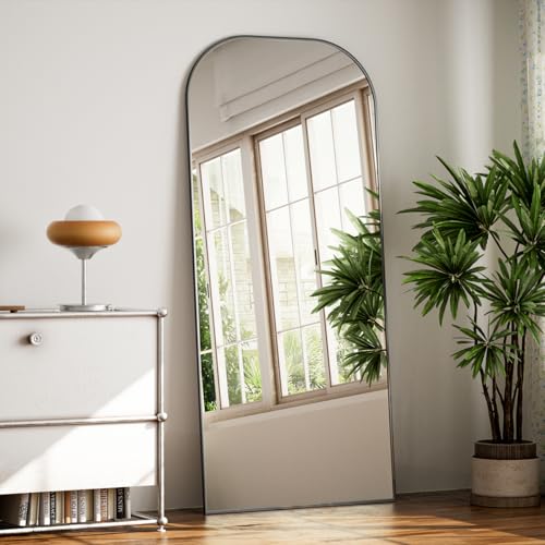 Image of Koonmi Mirror, 71x26 inch Full Length with Stand, Black, Rounded Top, Floor Mount, Aluminum Frame, for Bedroom, Living Room