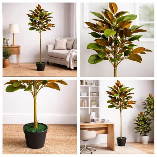 Image of Artificial Fiddle Leaf Plant - 90 cm Tall Faux Tropical Decorative Plant for Indoor Outdoor Home, Office, Balcony & Living Room Decor