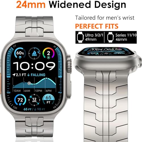 WINGLE Grade 2 Titanium Bands for Apple Watch Band Ultra 4/3/2/1 49mm 46mm 45mm 44mm 42mm Series 12 11 10 9 8 7 6 5 4 SE 3 2 1 Men, 24mm Wide Classy Business Lightweight Rugged Titanium iWatch Bands - image 2