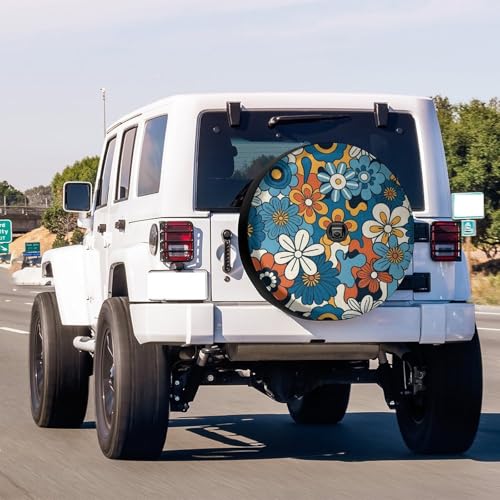 Image of Delerain Spare Tire Cover with Backup Camera Hole Floral Hippie Pattern Wheel Covers Sun Protection Waterproof for Truck RV Trailer SUV and Many Vehicle (14 Inch for Diameter 23 inch-27 inch)