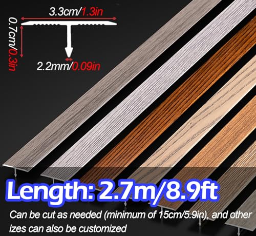 Aluminum T Molding Transition Strips for Laminate Flooring, 1.3" Wide, 2.7m (8.9ft) - Durable Metal Floor Transition for Carpet to Tile, Style 2