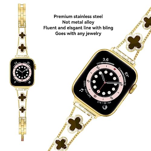 Image of Musk-MSKR Diamond Metal Bands Add Sparkle to Your Watch For Apple Watch Series 11 /10 /9 /8 /7 /6 /5 /4 /3 /2 /SE /Ultra Clover Simple and Stylish Compatible with 38mm40mm41mm42mm44mm45mm 46mm49mm Women's Wear