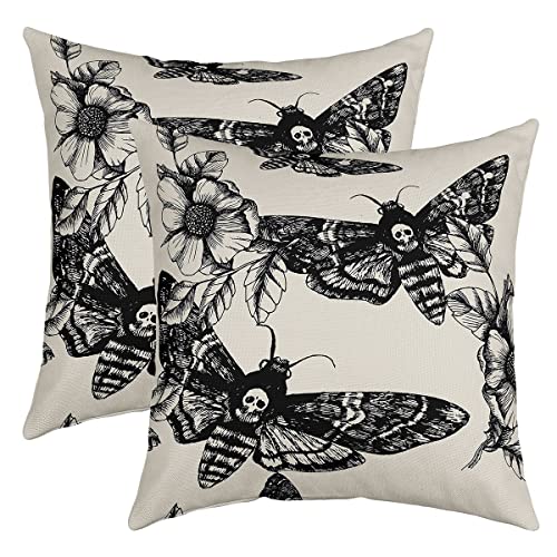 Lot de 2 Housses de Coussins 60x60 pour Garçon Fille Adulte,Housse d'oreiller Gothique Tête de Mort,Taie Oreiller Bohème pour Canapé,Housse De Coussincarré Carrée...