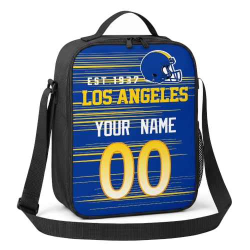 Image of Los Angeles R Lunch Bag Custom Name and Number Personalized Gifts | Custom Personalized Lunch Box for Men Women