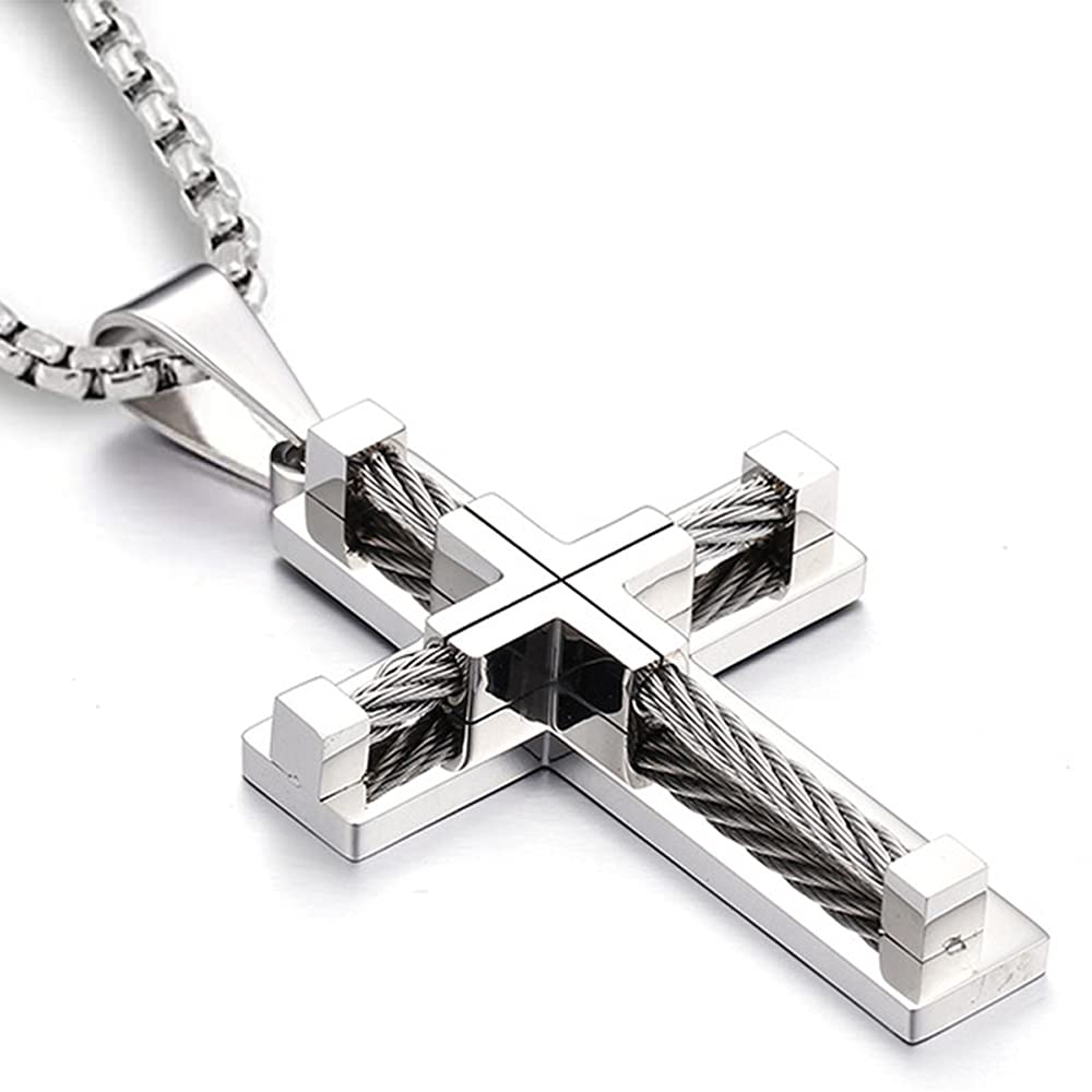 Collar de cruz para hombre, acero inoxidable 316L, colgante grande de Jesucristo, Acero inoxidable