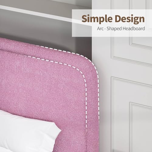 Image of BarnFurin King Bed Frame, Cloud Boucle Headboard, Low Profile, Rose Pink