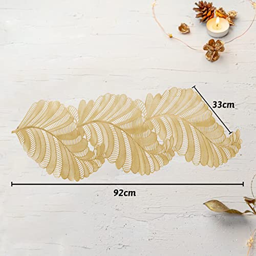 Gold Table Runner, Waterproof Hollow Table Runner, PVC Table Mats Placemat for Kitchen Dining Room Wedding Party Decor (92CM X 33CM) - Image 3
