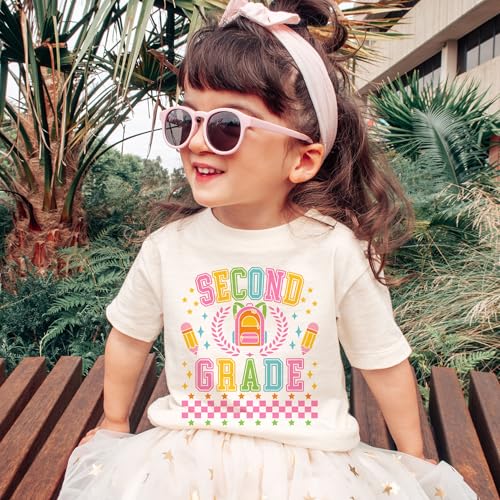 Preppy Second 2nd Grade Shirts For Girls - Back To Elementary School Pencil Backpack Outfit - Cute Gift For First Day Of School Announcement - Natural Toddler & Youth T-Shirt2