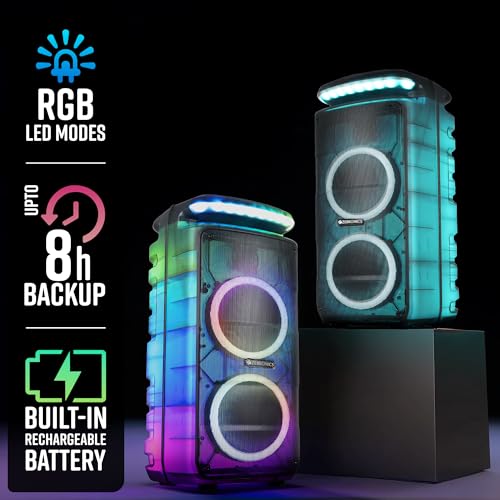 Image of ZEBRONICS 160W Party DJ Speaker, 8h Playback, Wireless UHF Mic, Karaoke & Recording, Dual 20.32cm High-Fidelity Drivers, TWS, 6.3mm Mic Input, Bluetooth, USB, RGB, Carry Handle (Glow Box 8B)
