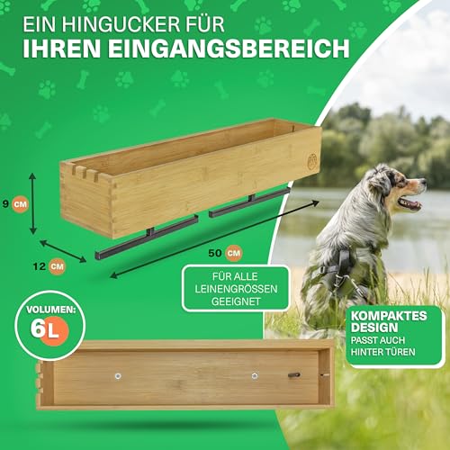 VELONT Hundegarderobe mit Ablage Personalisiert - Größe XL - Perfekter Leinenparkplatz - Bambus - Dogstation für Leinen & Zubehör - Inkl. Kotbeutelspender und Montagekit (02 XL)